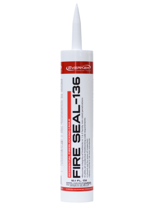 Fire Seal-136 Fireblocking Caulk – Residential fireblocking caulk tested to ASTM-E136 for non-combustibility for use in non-fire-rated construction.
