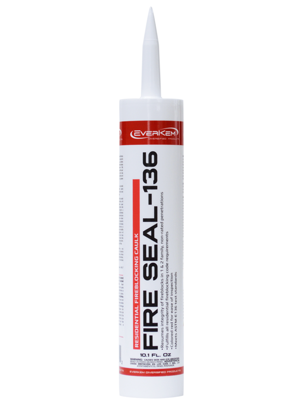 Fire Seal-136 Fireblocking Caulk – Residential fireblocking caulk tested to ASTM-E136 for non-combustibility for use in non-fire-rated construction.