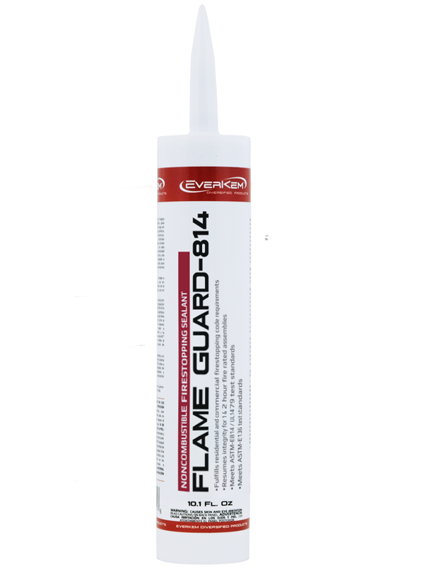 Flame Guard-814 Commercial Firestopping Caulk – tested to ASTM-E814 for through penetrations in hourly rated assemblies.