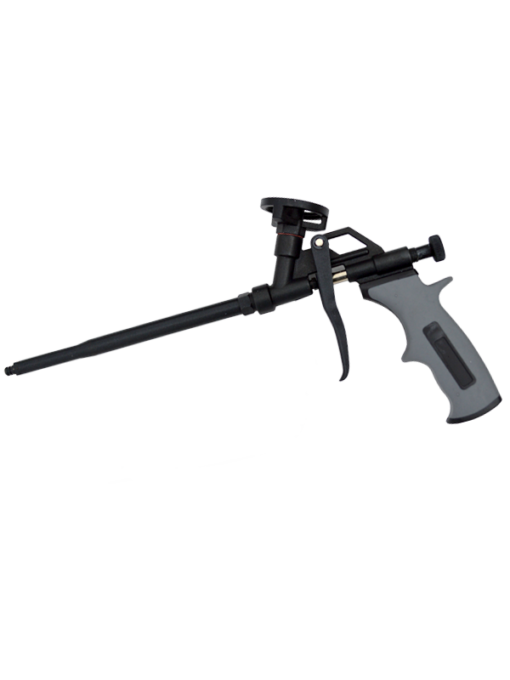 Pro series foam gun with adjustable flow control, extension tubes, disposable tips, and comfort grip handle.