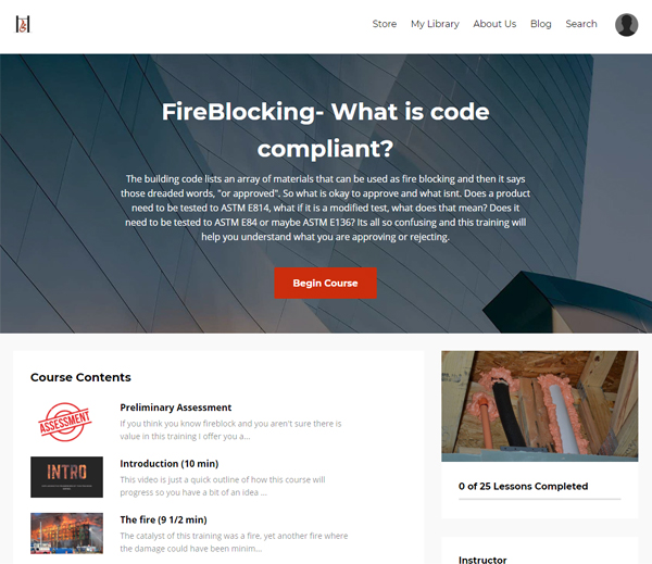 Screenshot of the 'Fireblocking - What is Code Compliant?' course