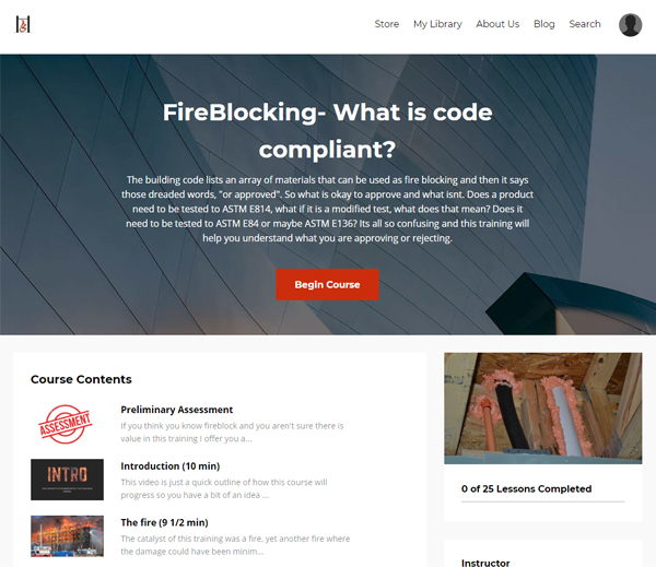 Fireblock_ApprovedMaterials_CourseImage1 Screenshot of the 'Fireblocking - What is Code Compliant?' course