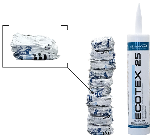 SausageTube_Foil_WasteComparison_Cartridge The amount of package waste from a sausage tube foil pack compared to the package waste of a 10 ounce pre-formed plastic cartridge.